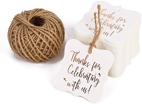 Ознаки за подароци со жици - 100 парчиња бела Крафт Ви благодариме на хартиени ознаки со 100 стапки природен јута канап за свадба, туш за бебиња,