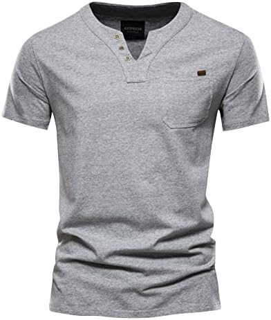 Менс краток ракав Хенли маици Обични летни тенок вклопуваат основни дизајнирани кошула за човекот цврста боја удобна туника
