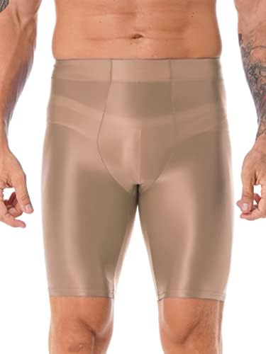 Iiniim Машки суво вклопување компресија тесни спортски кратки панталони сјајни сјајни спандекс беспрекорни хеланки