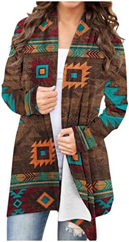Womenенски обичен палто западно етничко печатење врвен ретро обичен ацтек принт со долги ракави кошула кардиган врвови на палто жени слаби
