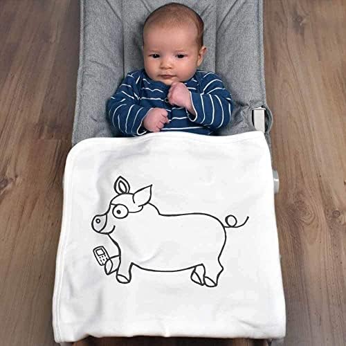 Azeeda 'Pig со мобилен телефон' Памучно бебе ќебе/шал