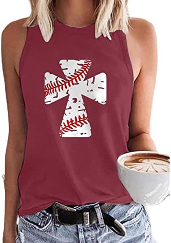 Бејзбол резервоар врвови за жени резервоари за бејзбол печатење на вратот Симпатична тренинг графичка летна летна кошула без