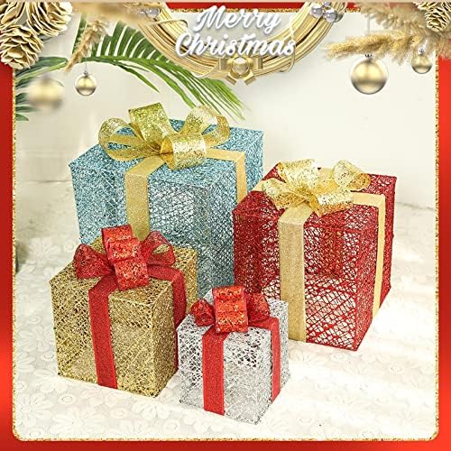 JZRH Три парчиња божиќно железо осветлување кутија, кутија за злато осветлување, новогодишна елка, двор, хотел, свадба, Божиќна декорација