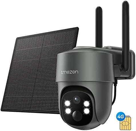 TMEZON 4G LTE Мобилна Безбедносна Камера Безжична Надворешна Соларна енергија, 2k HD Боја Ноќно Гледање, Навалување На Пан 360°Преглед