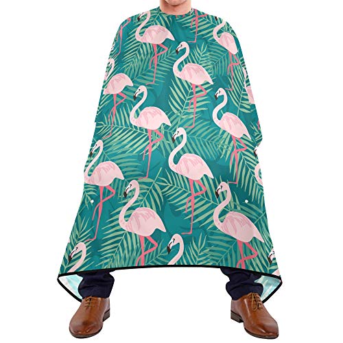 АЛАЗА Пинк Фламинго Тропски Палма Лист Водоотпорен Бербер Кејп За Мажи Жени Брада Бричење Лигавче Престилка Професионална Коса Сечење Крпа, 65