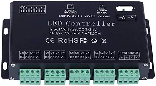 ZYM119 DC5V 24V 12 канал RGB DMX 512 LED контролер за декодер затемнувач за затемнување за лево -модул Светлосна табла за Божиќно коло