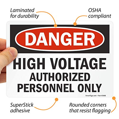 SmartSign 5 x7 инчи „Опасност - висок напон, само овластен персонал“ етикети за налепници ОСХА, 5 мил ламинат полиестер со лепило
