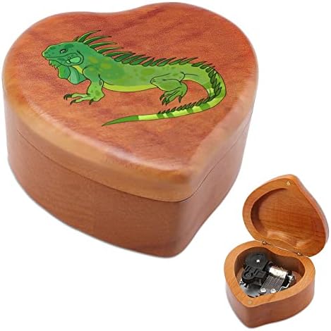 Зелена игуана дрво музичка кутија гроздобер музички кутии подарок за Божиќ роденден Денот на вineубените во форма на срце