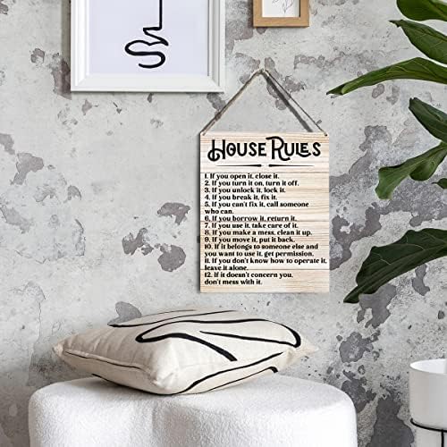 Куќа правила дрвени знаци Декор за рустикална куќа правила ако го отворите затворете го дрвен плакета за висечки знаци за украсување за