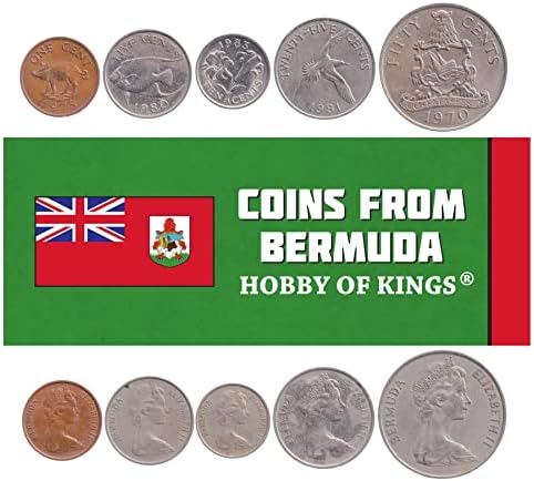 6 Монети Од Колекцијата Бермудски / Бермудски Монети 1 5 10 25 50 Центи 1 Долар | Циркулирани 1986-1998 | Бермудски Крин | Дива Свиња