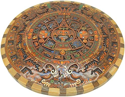 Рачно Изработен Дрвен Ацтечки Календар
