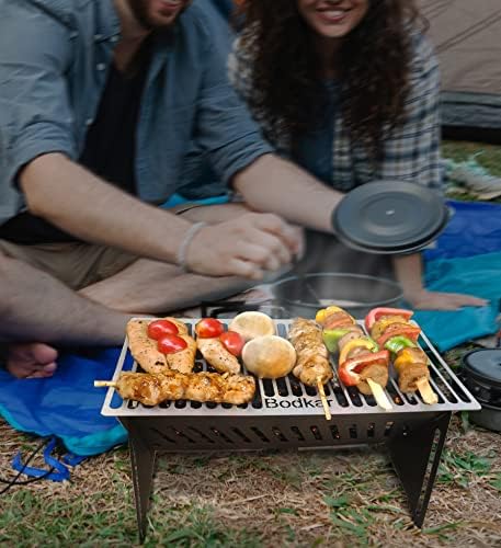 Bodkar мала преносна скара за лична употреба, мини скара за јаглен за таблета за готвење на отворено за готвење BBQ кампување пикник внатрешен двор