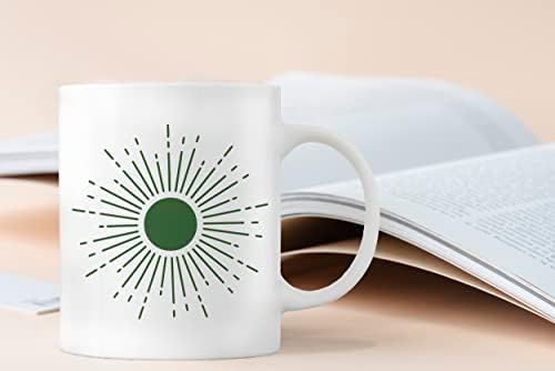 Qashwey Апстракт Бохо зелено сонце Сончево зрачење кафе кригла, чаши за кафе, hoубители на бохо, подароци за роденден за сестра