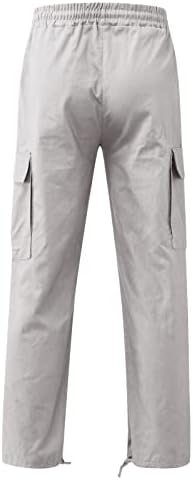 Работни панталони Miashui Редовно вклопени мажи Обични половини во боја на половината, мулти ткаени џебни нозе јаже цврсти панталони