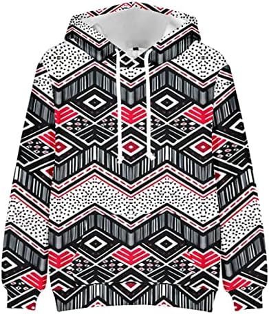 Машка качулка за џемпери мода мода западниот каубој 3Д етнички стил печати долги ракави лабави обични дуксери на врвови на пулвер