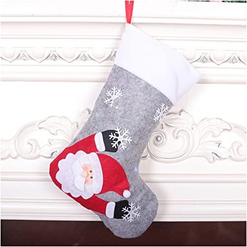 2022 Подарок за Божиќна декорација за семејни пријатели Божиќни чорапи торба за подароци, сива Божиќна декоративна торба за бонбони