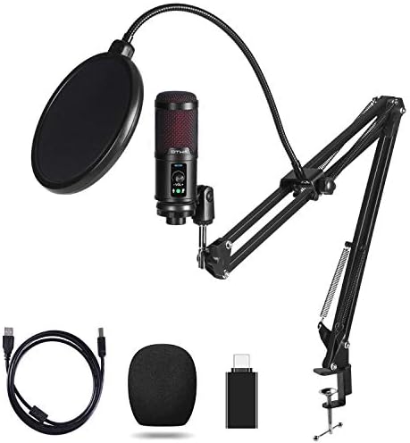 Комплет за микрофон OTHA USB, микрофон за микрофон за кондензатор во студиото MIC за компјутер, PS4, MAC со прилагодлива држач за рака на