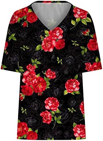 Женски врвови со кратки ракави со кратки ракави, цветни печатени кошули маички со кошула со повеќе болни маички маички гроздобер врвен