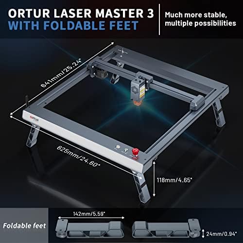 Ortur Laser Master 3 со преклопни стапала 10W излезна моќна ласерска гравура, 0,05 * 0,1 mm компресирана ласерска секач и ласерски материјал