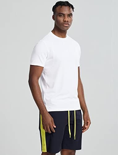 Атлетик кошули на Зенгјо Менс Брзо сув кратки ракави за вежбање во салата за вежбање Влага маици со вградени екипа на вратот Активни маички