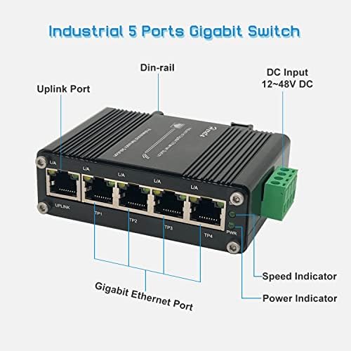 Зацврстен индустриски Гигабит Етернет прекинувач 5-порта мини индустриски прекинувач 10/100Mbps половина/целосен дуплекс и