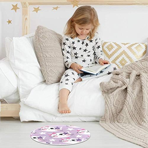Heoeh Purple White Cat Star Glasse Matchers, Nonlip Doormat 15,7 Тркалезна област килими теписи за деца спална соба бебе соба