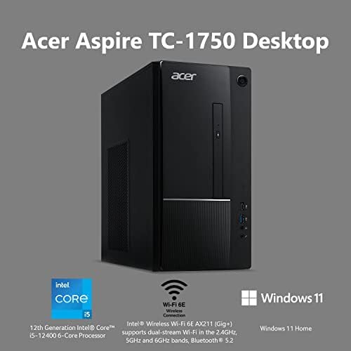Acer Aspire TC-1750-Ur11 Десктоп | 12-Ти Gen Intel Core i5 - 12400 6-Јадрен Процесор | 8GB 3200MHz DDR4 | 512GB NVMe M. 2 SSD | 8X DVD