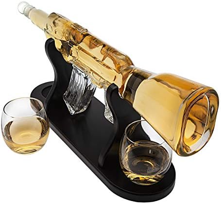 Виски Декантер Пушка со 2 Чаши За Виски, Виски Декантер Поставен За Алкохол, Шкотска, Бурбонска Вотка, Подароци За Мажи