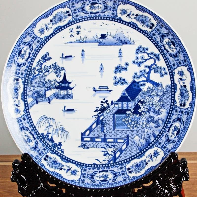 Httjack павилјонска плоча керамичка украсна чинија сина и бела декорација плоча дрвена основа порцеланска плоча поставена свадба