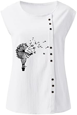 Атлетски врвови на Миашуи за жени летни обични пркоцки за печатење без ракави, елек, тркалезен врат, лабав 2xl врвови