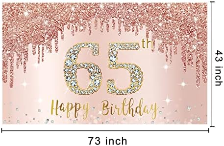 Среќен 65-Ти Роденден Банер Позадина Украси За Жени, Розово Злато 65 Роденден Потпис Материјали, Розова 65 Годишниот Роденден Постер Позадина