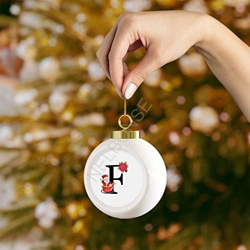Божиќна санта боксер Бери монограм азбука буква почетна f Божиќни украси керамички топка украс висечки украси на дрвјата подарок за Денот на
