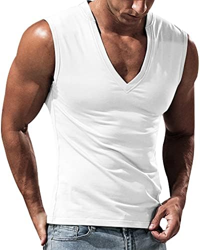 Esobo машки V вратот салата за кошула без ракави цврсти тенок фит бодибилдинг мускулни кошули резервоар на врвот