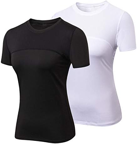 Womenенски тренинг кошула суво вклопување со краток ракав спортска компресија врвови влага за влага атлетски маици