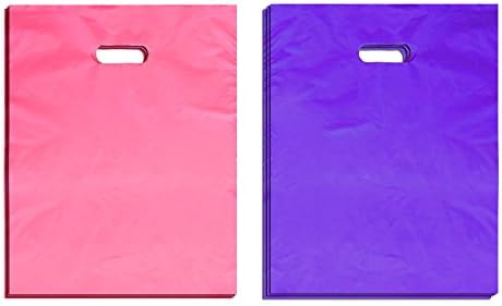 200 кеси за стоки со розова и виолетова боја, торби за купување намирници за еднократно користење, 9 ”x 12” со рачки за намалување