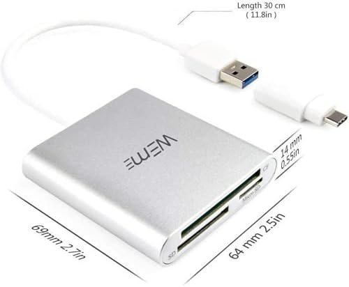 Компактен Читач На Картички Flash CF, Weme Aluminum Multi-in-1 USB 3.0 Читач На Микро Sd Картички со 2-во-1 Тип C Адаптер За КОМПЈУТЕР, Mac,