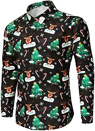 XXBR Машка Божиќна Дедо Мраз со долг ракав со долги ракави, смешни Божиќни кошула Новина, случајна хавајска кошула за забава