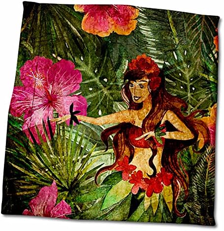 3drose Aloha Шарена фламинго хула џунгла Тропска цветна крпа за шема на Хаваи, 15 x 22