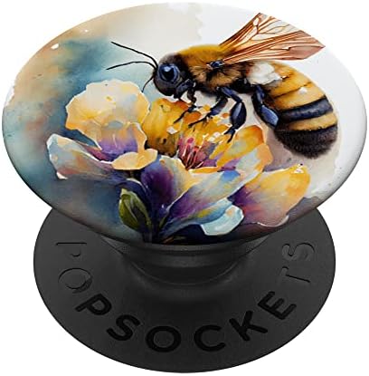 Пчела на илустрација за акварел со цвеќиња, поп -граблив поп -граб