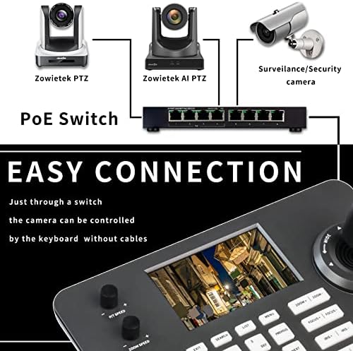 Zowietek PTZ камера 4D контролер на џојстик POE | ПТЗ мрежа тастатура | 5 инчен LCD екран | Декодирање на H.264 и H.265 | Компатибилен со