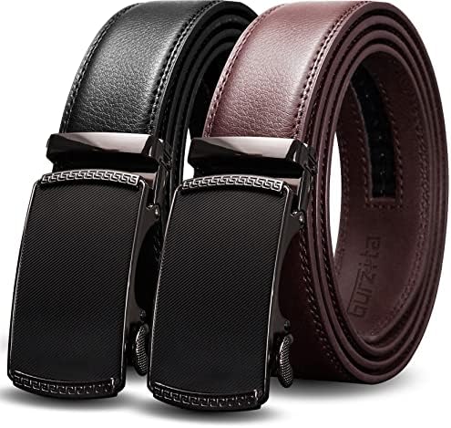 Gurzita Ratchet Belts For Men 2 Pack, 1 3/8 Mens Belts Leather Ratchet, прилагодлив клик за лизгање на лисја во полето за подароци Поставете