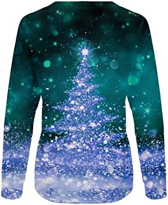 Осветлете ја предводената божиќна маичка за жени со долги ракави Неонски врвови паѓаат симпатична лабава фит XMAS дрво екипаж на екипажот