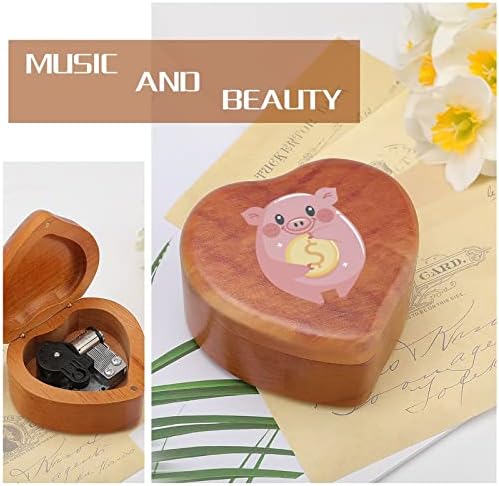 Музички кутија со розова свиња, дрвени музички кутии Најдобар подарок за годишнината на Божиќниот роденден