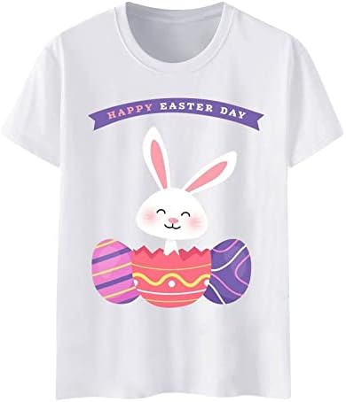 Среќна маица за велигденски ден, симпатична зајаче јајца, графички маички, обични тркалезни кратки ракави врвови маички кошули
