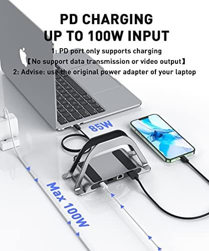 Докинг станица MacBook, USB C докинг станица со вертикален штанд компатибилен со MacBook Pro и Air, со 4K HDMI, 3 USB, SD/TF, PD3.0,