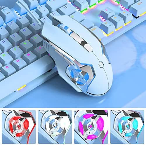 NACODEX AJ120 Сини Игри Глувчето Програмабилни 6 Копчиња, 4 Прилагодливи DPI до 8000 За Прозорец Компјутер Гејмер Со Галванизација Крилја Дизајн