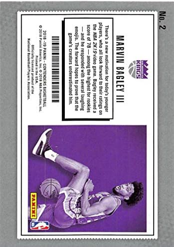 2018-19 Панини кандидати за лотарија билет за малопродажба 2 Марвин Багли III Сакраменто Кингс НБА кошаркарска трговија картичка
