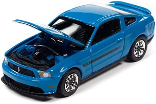 2012 GT/CS Grabber Blue со црни ленти модерно ограничено издание на Muscle 1/64 Diecast Model Car By Auto World 64372-AWSP112 A