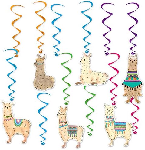 Лама забава се снабдува со лама и банер на кактус, лама виси вртлози и 3 -Д Центар за лама - украси за забави за лама за Цинко де Мајо Фиестас,