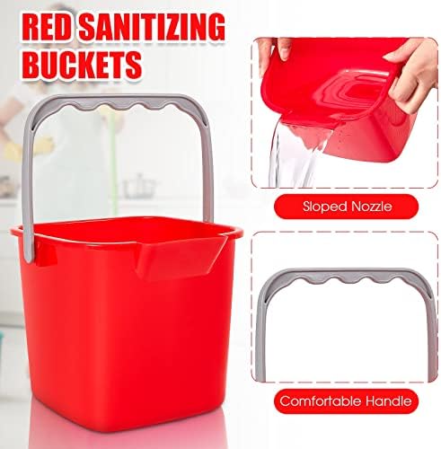 8 парчиња црвена санитација на корпа 3 кварта за чистење мала детергент квадратна корпа, плунка и рачка пластична алатка за чистење